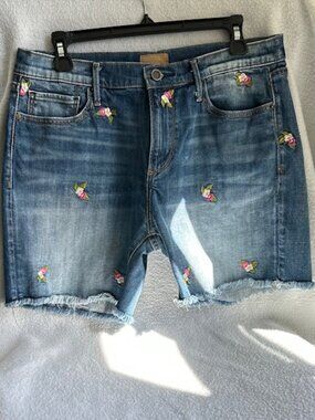 Driftwood "Lulu" Floral Embroidered Cutoff Denim Shorts | Size 28